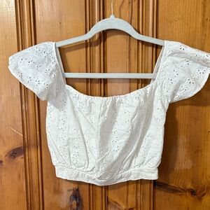 Amuse Society White Eyelet Blouse - Cropped - Smocked Back - Size XS